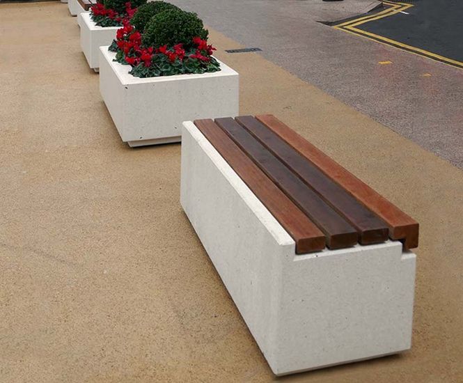 The Cheshire Bench - concrete and hardwood outdoor public seating