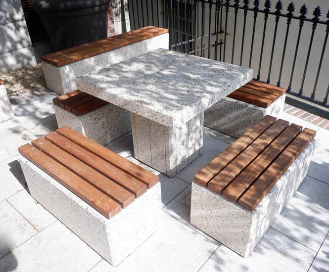 Kerry Bench - concrete and hardwood outdoor commercial seating