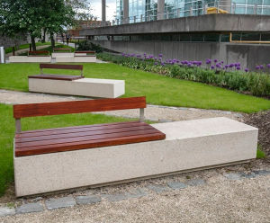 Monia Concrete Bench - outdoor bench with timber slats and concrete base