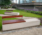 Monia Concrete Bench - outdoor bench with timber slats and concrete base