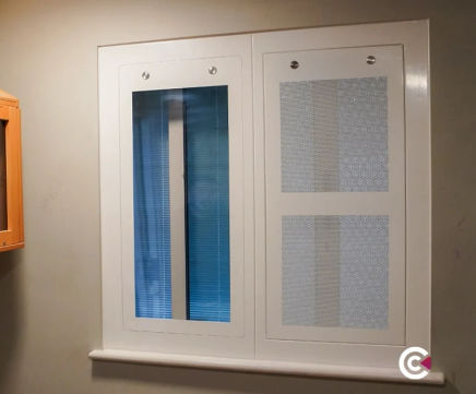 Inset anti-ligature window protector - steel window safety cover