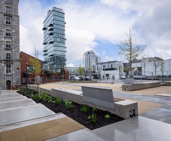 Concrete modular seating for Trinity Portal, Dublin