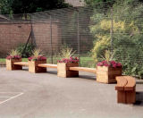 Modular Outdoor Hardwood Planter System with Linking Seats - on this page