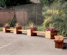 Modular Outdoor Hardwood Planter System with Linking Seats