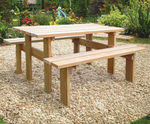 Cleveland Hardwood Picnic Set - Outdoor picnic table with built-in seats