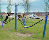 Double Curver - blue steel playground swing for two users - on this page