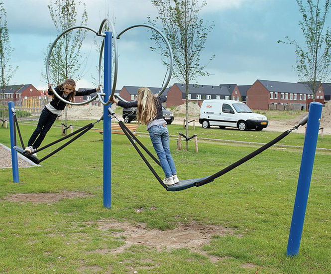 Double Curver - blue steel playground swing for two users
