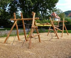 Crona Play Unit - natural robinia wood outdoor climbing structure