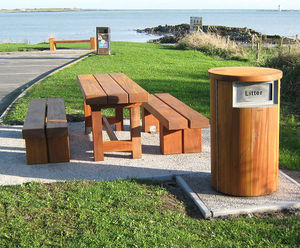 LBR 90 Round Lockable Litter Bin - hardwood outdoor waste bin