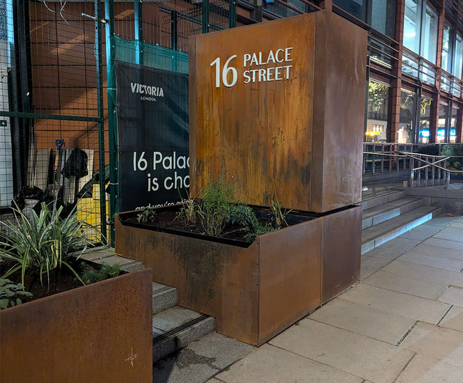 Corten steel planter scheme for Office building on Palace Street, London