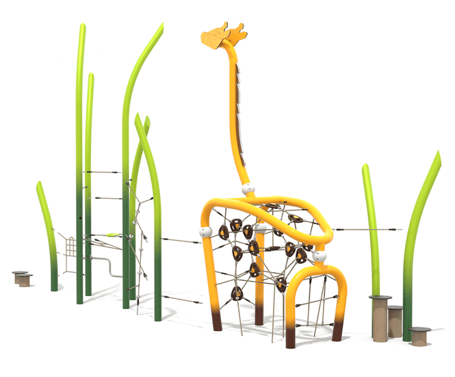 Jerry’s Savannah - giraffe-themed playground climber with rope and wood