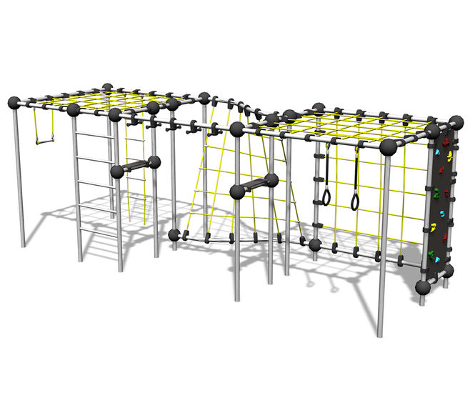 Uranium - steel outdoor climbing frame with nets, wall, and monkey bars