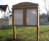 Freestanding hardwood notice board - outdoor oak display case - on this page