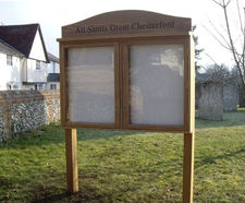 Freestanding hardwood notice board - outdoor oak display case