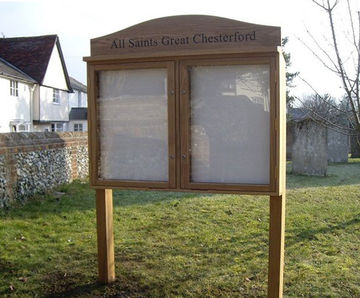 Freestanding hardwood notice board - outdoor oak display case