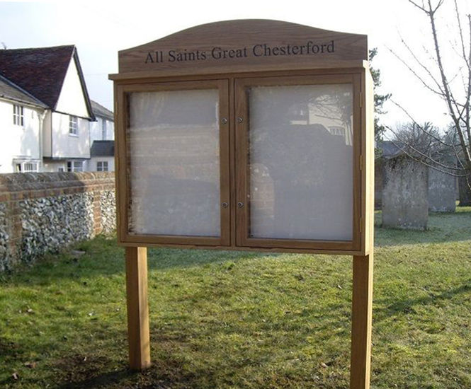 Freestanding hardwood notice board - outdoor oak display case