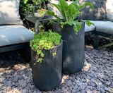 Vertical Ribbed Slim Cylinder - fibrestone outdoor planters - on this page