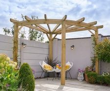 Premium PEFC-certified timber garden pergola with 90° radial