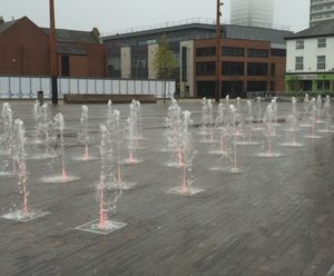 Mirror pool and illuminated plaza water feature - Keel Square, Sunderland
