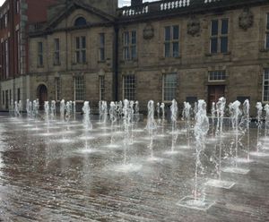 Mirror pool and illuminated plaza water feature - Keel Square, Sunderland