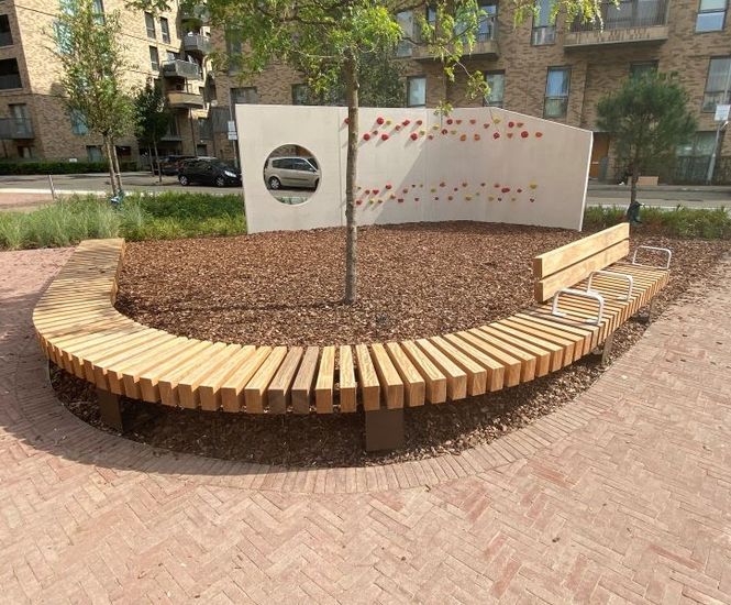 Coordinated Accoya timber seating for Gascoigne Park, Barking