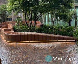 Bespoke illuminated outdoor timber benches for 11 Belgrave Road, Victoria