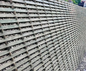 Permacrib 6.1m-high timber crib retaining wall - Ilkley