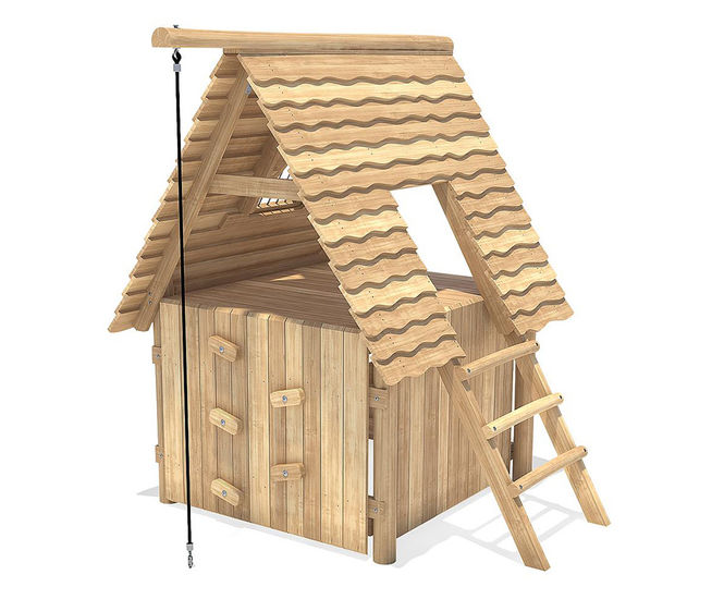 Lago Play House - natural robinia wood two-level outdoor playhouse
