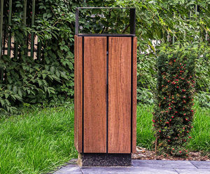 Linaria Waste Bin - galvanized steel and hardwood outdoor trash can