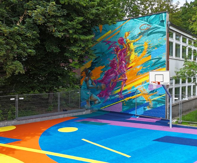 Colourful Streetball Court Transforms School, Reflecting Vibrant Spirit