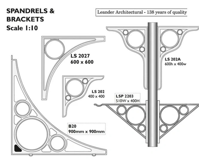 Cast metal spandrel brackets