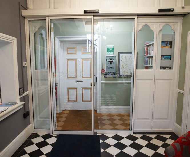 Automatic sliding door drive for disabled access - Swaffham Museum