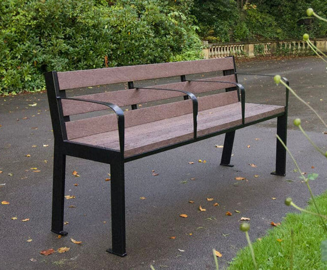 Loxley - steel and recycled plastic bench for reduced mobility users