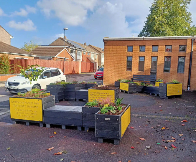 Recycled plastic parklets revitalise high street - Bristol