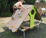 Climbing Hut (J254) - outdoor timber playhouse with climbing wall for kids - on this page