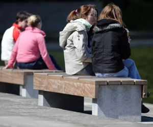 S56 Bench - hardwood and stone outdoor seating for public spaces