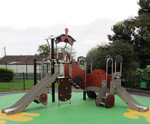 Metropolis J38303 - steel playground with slide, climbing, playhouse