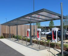 Heron - modular steel cycle shelter with polycarbonate roof