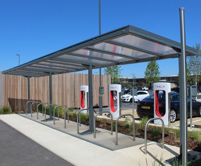 Heron - modular steel cycle shelter with polycarbonate roof