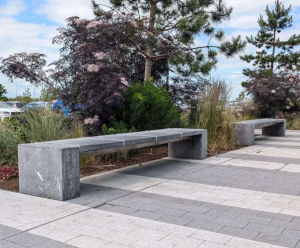 S66 Bench - stone and stainless steel outdoor seating bench