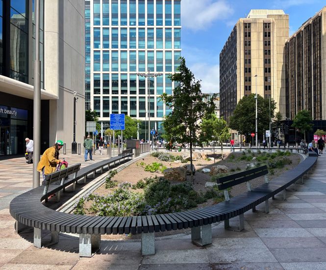 130m of bespoke outdoor seating for Cardiff Bus Interchange