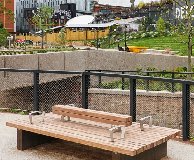 Solid Linear Benches - modular timber and steel outdoor seating