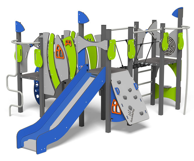 Mermaid Multi Play Unit - large HDPE & steel climbing frame for playgrounds