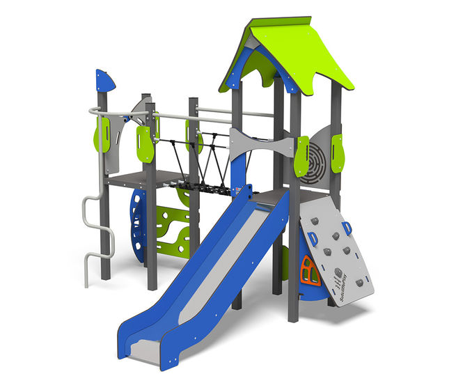 Gnome Multi Play Unit - metal climbing frame with slide for playgrounds