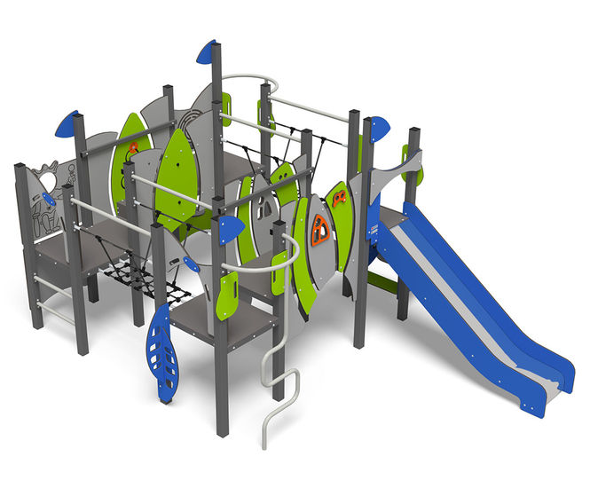Imp Multi Play Unit - metal climbing frame with HDPE panels for playgrounds