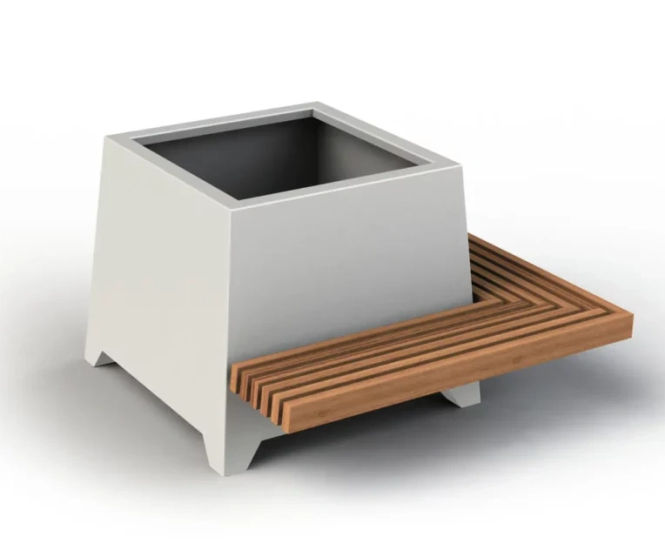 V61 - stainless steel planter with integrated wood or metal bench