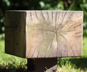 v55 - green oak and corten steel stool for public spaces