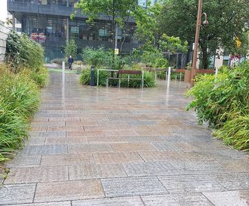 Paving, kerbs, rockery stone and footpath gravel - Ruskin Square, Croydon