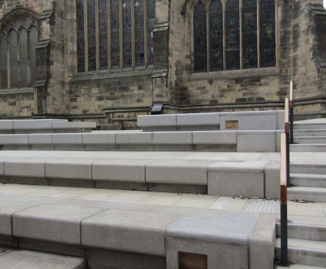 Granite seating, kerbs, steps and tactile paving - Newcastle Cathedral