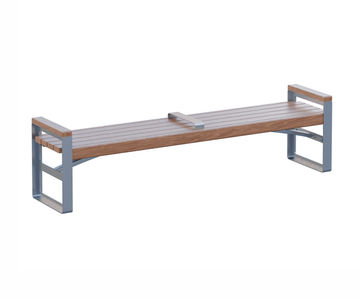 Tee - contemporary timber and metal outdoor bench with armrests